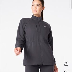 Figs Alberta cinched waist scrub jacket charcoal